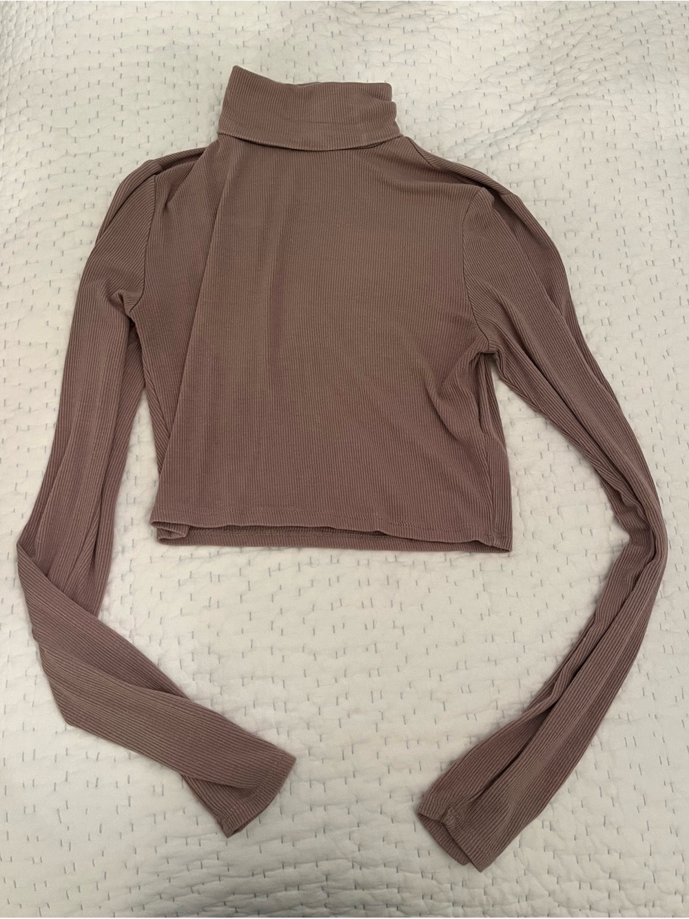 Women’s Ribbed Long-Sleeve Turtleneck Crop Top - Tan